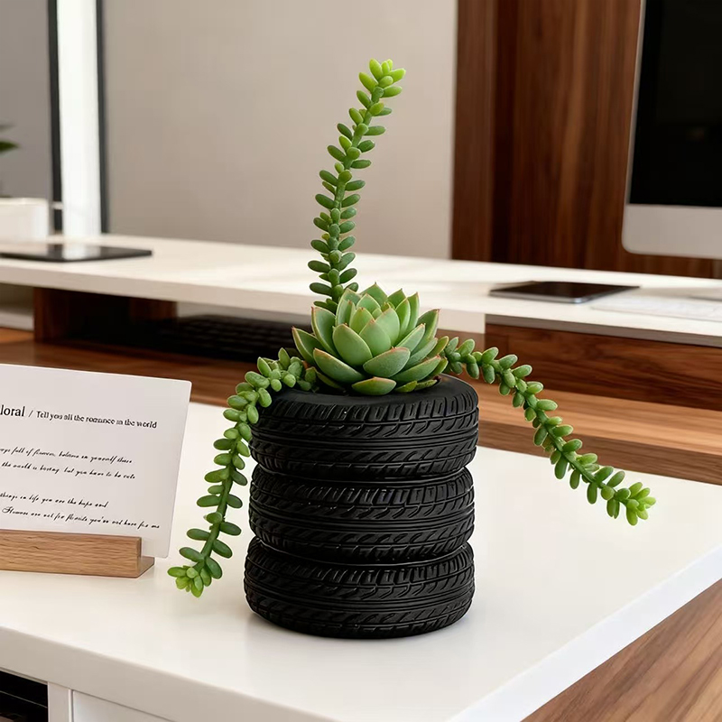 Snake Plant Ceramic - Stacked Tire Resin Succulent Planter Creative
