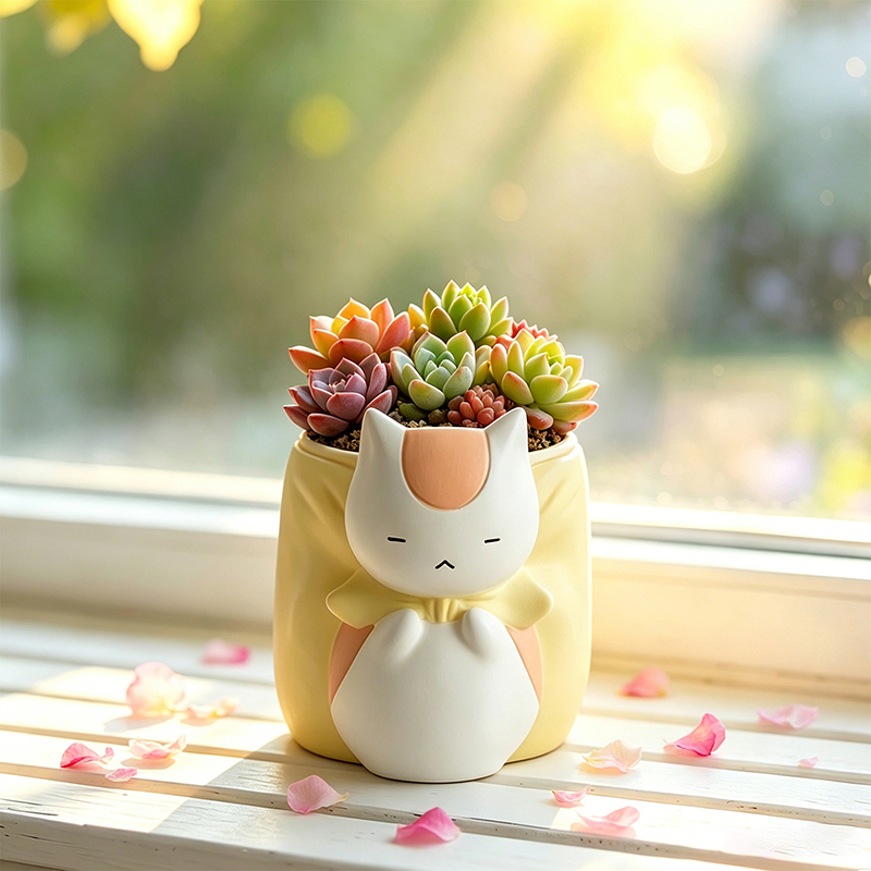 Sleepy Chubby Cat Resin Succul - Snake Plant Ceramic review and price